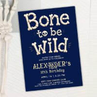 Fun Navy Blue Bone To Be Wild Skull Cartoon