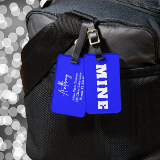 Fun Neon Blue White MINE Custom Luggage Tag
