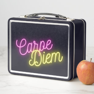 Fun Neon Carpe Diem Word Art   Metal Lunch Box