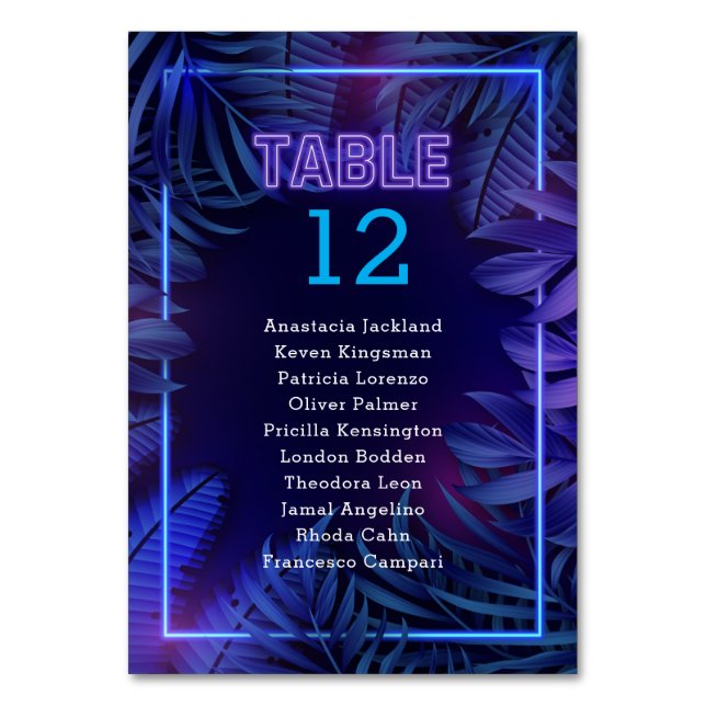 Fun Neon Glow Party Escort Table Number (Front)