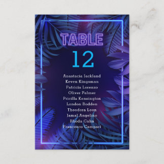 Fun Neon Glow Party Escort Table Number