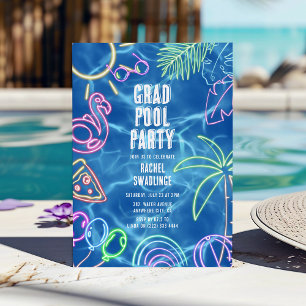 Fun Neon Graduation Pool Party  Invitation
