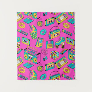 Fun Neon Pink Retro 80s 90s Tech Bright Pattern Tapestry