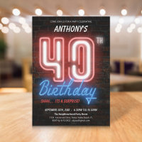 Fun Neon Retro Surprise 40th Birthday Party