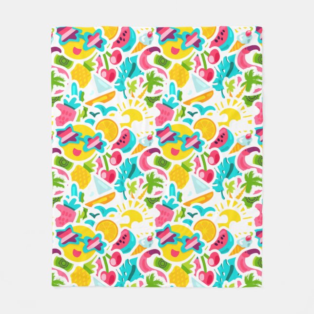 Fun Neon Sticker Pattern Fleece Blanket (Front)