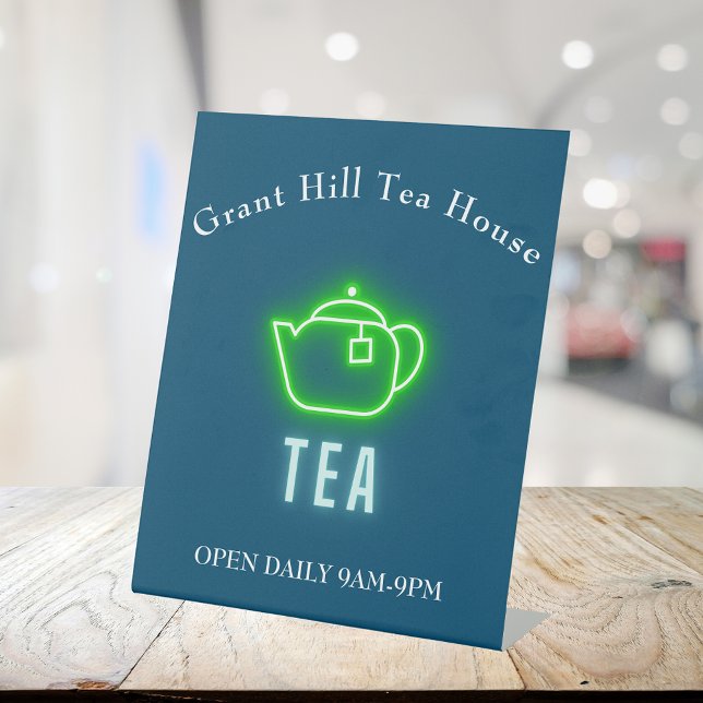 Fun Neon Teapot Tea Business   Pedestal Sign (Creator Uploaded)