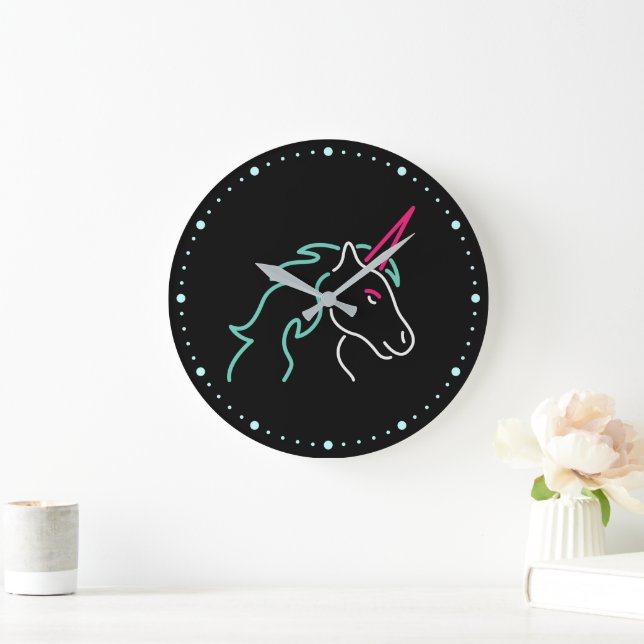 Fun Neon Unicorn Large Clock (Home)