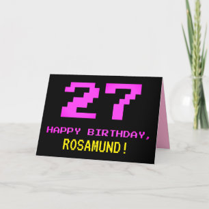 Fun, Nerdy, Geeky, Pink, 8-Bit Style 27th Birthday Card