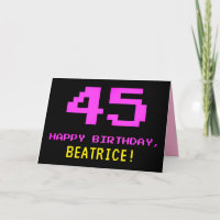 Fun, Nerdy, Geeky, Pink, 8-Bit Style 45th Birthday
