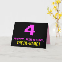 Fun, Nerdy, Geeky, Pink, 8-Bit Style 4th Birthday
