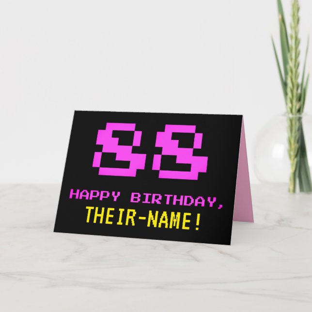 Fun, Nerdy, Geeky, Pink, 8-Bit Style 88th Birthday Card (Front)
