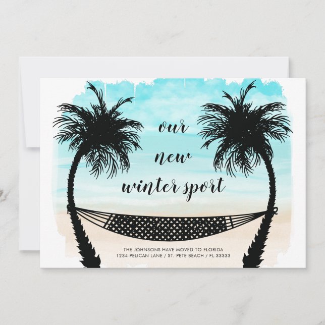 Fun New Address Florida Beach Palm Trees Moving Announcement (Front)