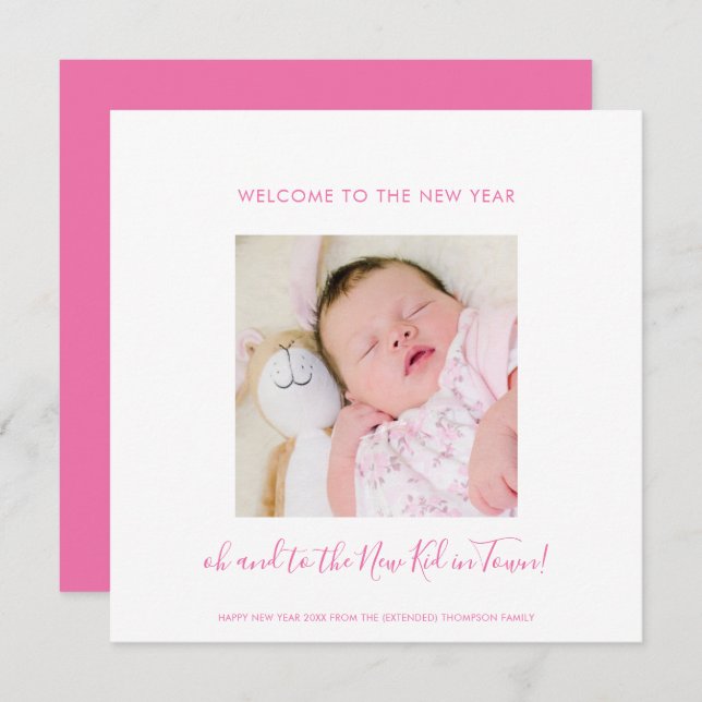 Fun New Baby Happy New Year One Photo Pink White (Front/Back)