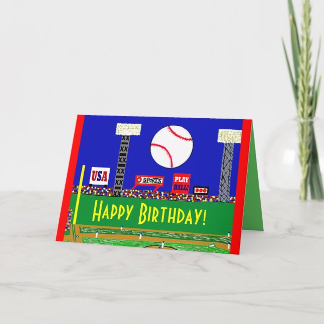Fun New Baseball Happy Birthday Card or Invitation (Front)