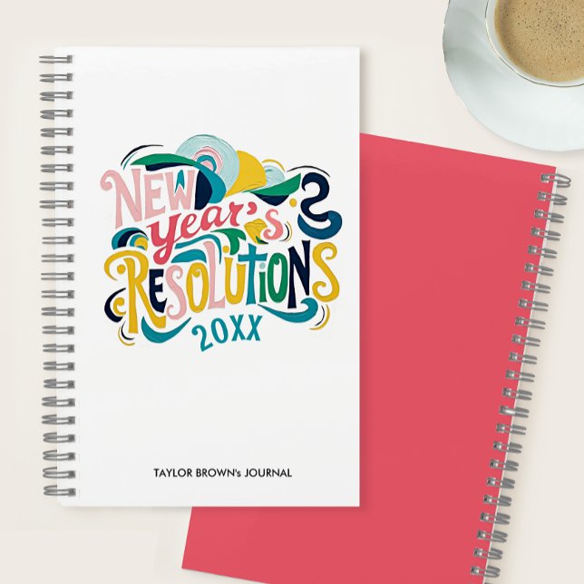 Fun New Year Resolutions Pastel Colour Modern Typo Notebook (Creator Uploaded)