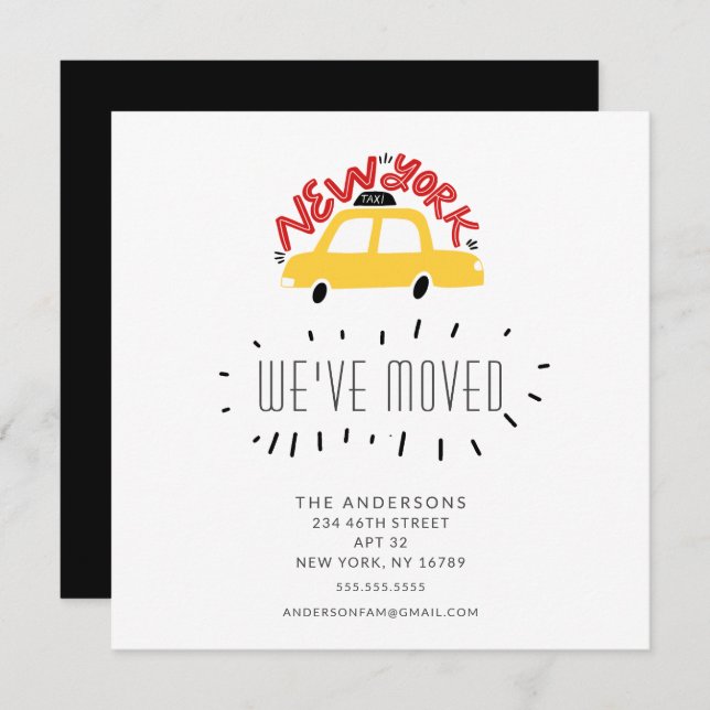 Fun New York Yellow Taxi Moving Announcement Card (Front/Back)