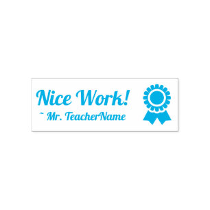 Fun "Nice Work!" + Educator's Name Rubber Stamp