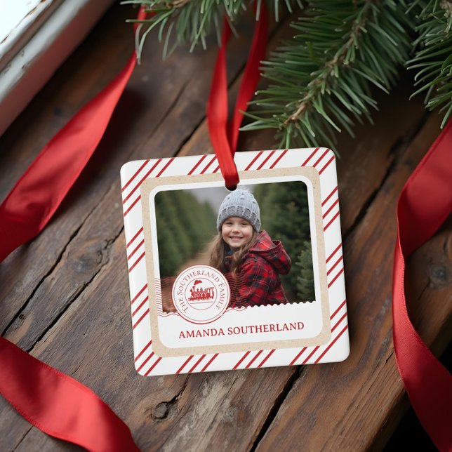 Fun North Pole Express Train First Christmas Photo Ceramic Ornament (Fun North Pole Express Train First Christmas Photo Ceramic Ornament)