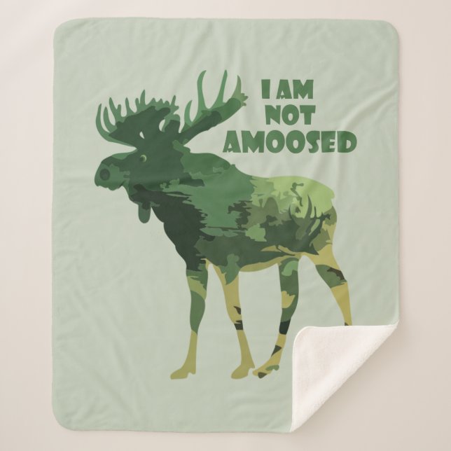 Fun Not Amused Camouflage Moose Animal Wildlife Sherpa Blanket (Front)