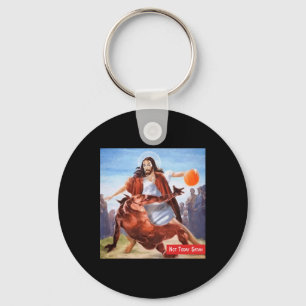 Fun Not Today Satan Jesus Crossover Basketball  Key Ring