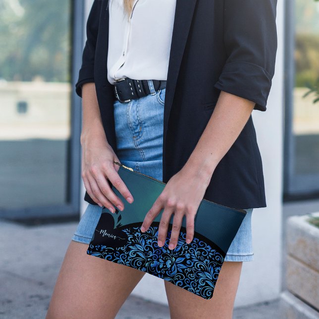 Fun Novelty Floral Blue Gradient Accessory Pouch (Fun Novelty Floral Blue Gradient Accessory Pouch)