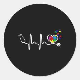 Fun Nurse Autism Puzzle Stethoscope Heart 1  Classic Round Sticker