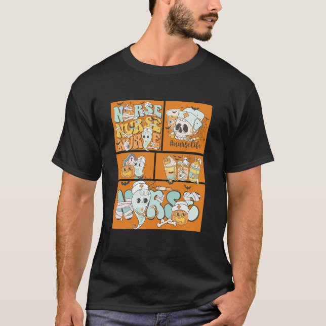 Fun Nurse Halloween Orange Tile Basic Dark T-Shirt (Front)