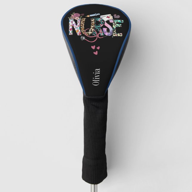 Fun Nurses Retro Typography Personalised  Golf Head Cover (Front)
