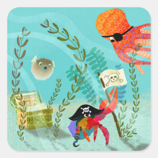 Fun Ocean Friends Kids Party Paper Plate Square Sticker