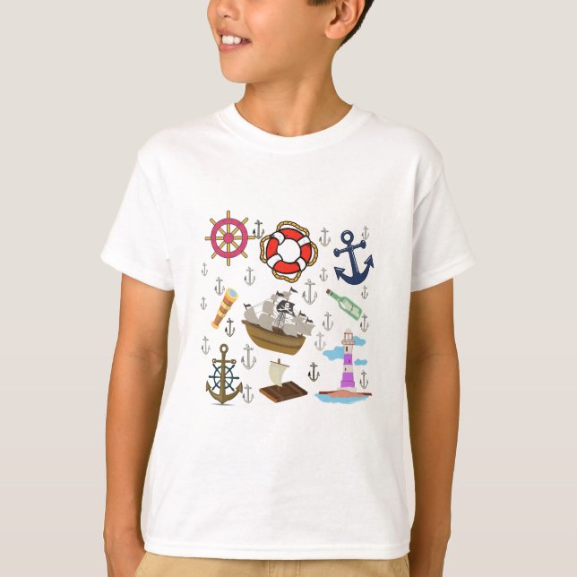 Fun Ocean Icons for Kids – Cute & Minimal Sea  T-Shirt (Front)