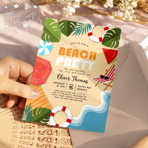 Fun Ocean Sandy Leaf Beach Party Summer Birthday Invitation