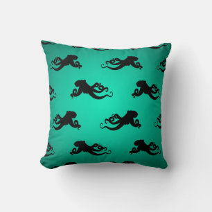 Fun Octopus Silhouettes on Green Cushion