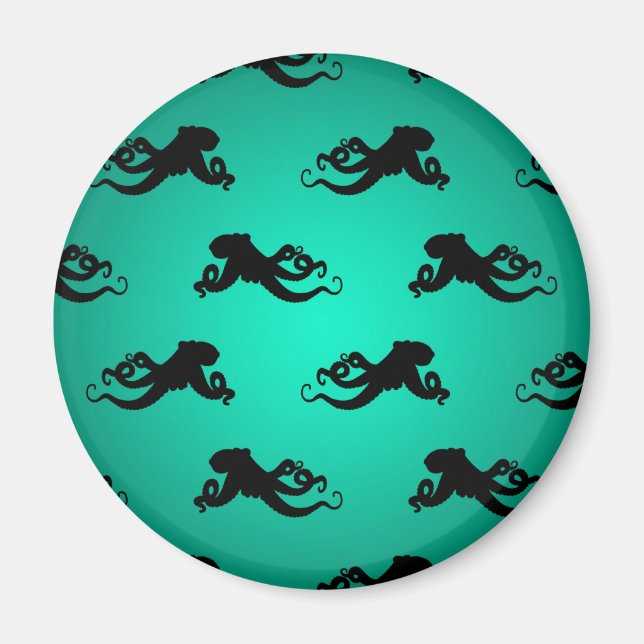 Fun Octopus Silhouettes on Green Magnet (Front)