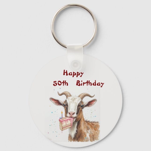  Fun Old Goat Over the Hill Custom Age Birthday Key Ring (Front)