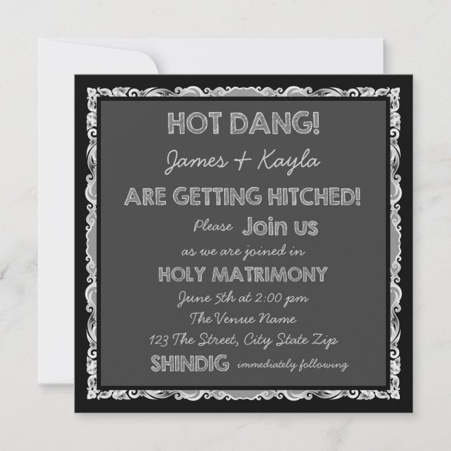 Fun Old School Rustic Chalkboard Country Wedding Invitation (Front)