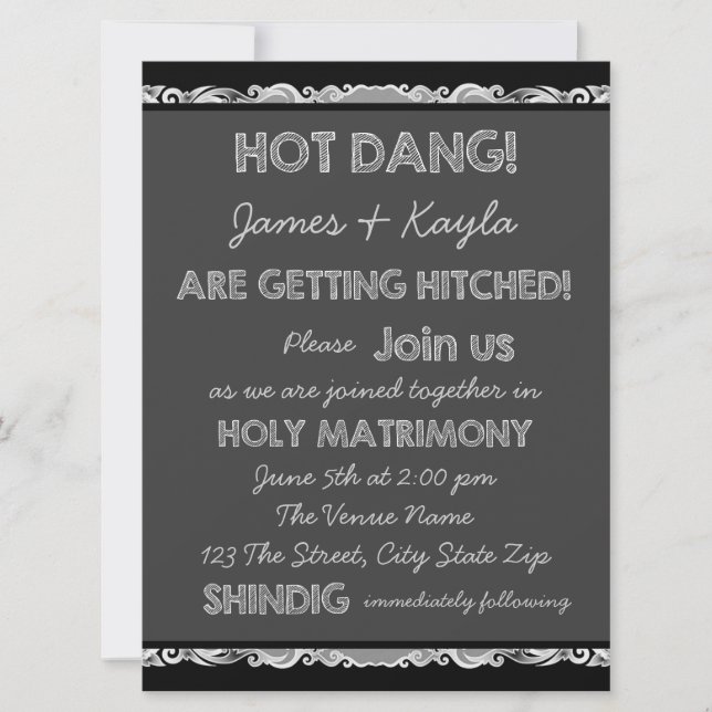 Fun Old School Rustic Chalkboard Country Wedding Invitation (Front)