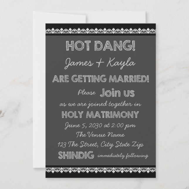 Fun Old School Rustic Chalkboard Country Wedding Invitation (Front)
