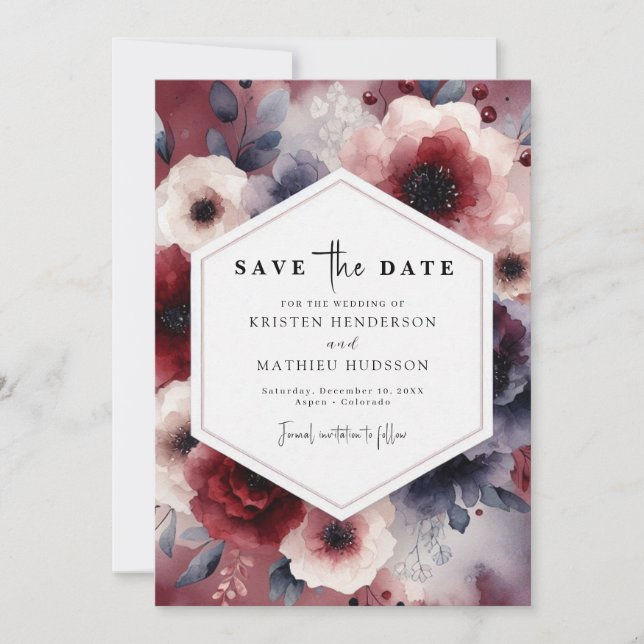Fun Online Burgundy  Save The Date (Front)