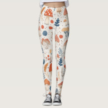 Fun Orange Autumn Mushroom Fairy Garden Leggings