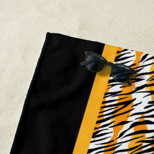 Fun Orange Black White Animal Print Beach Towel
