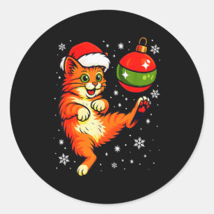 Fun Orange Cat Humor Christmas Ornament Football S Classic Round Sticker