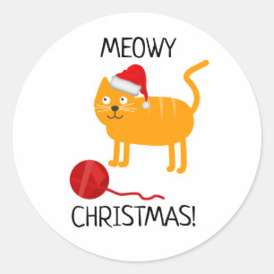 Fun Orange Cat Meowy Christmas Sticker
