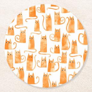 Fun Orange Cat Round Paper Coaster