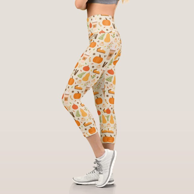 Fun Orange Fall Pattern Capri Leggings (Left)