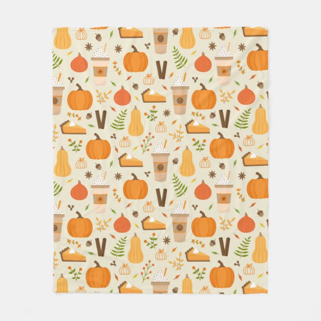 Fun Orange Fall Pattern Fleece Blanket (Front)