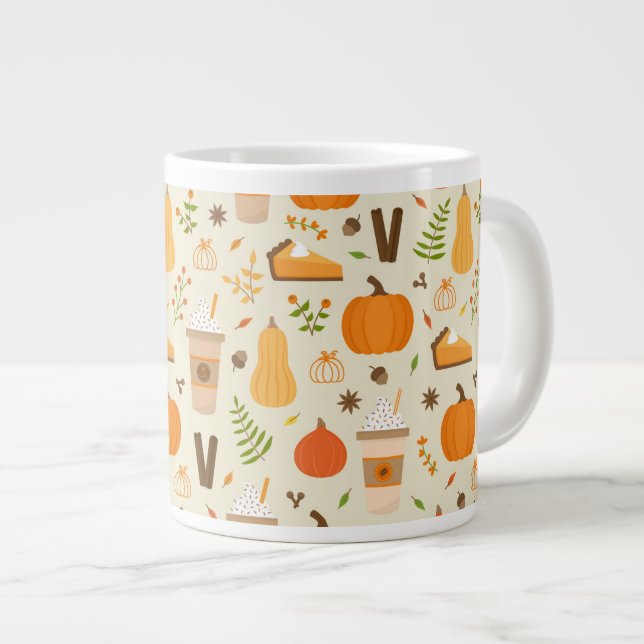 Fun Orange Fall Pattern Large Coffee Mug (Front Right)