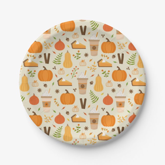Fun Orange Fall Pattern Paper Plate (Front)