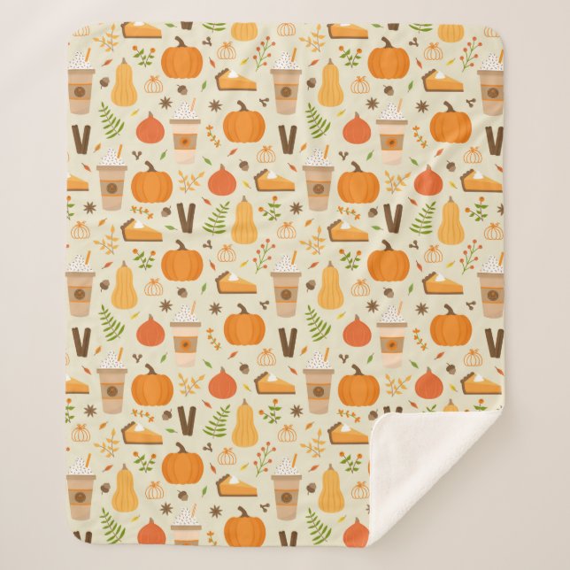 Fun Orange Fall Pattern Sherpa Blanket (Front)