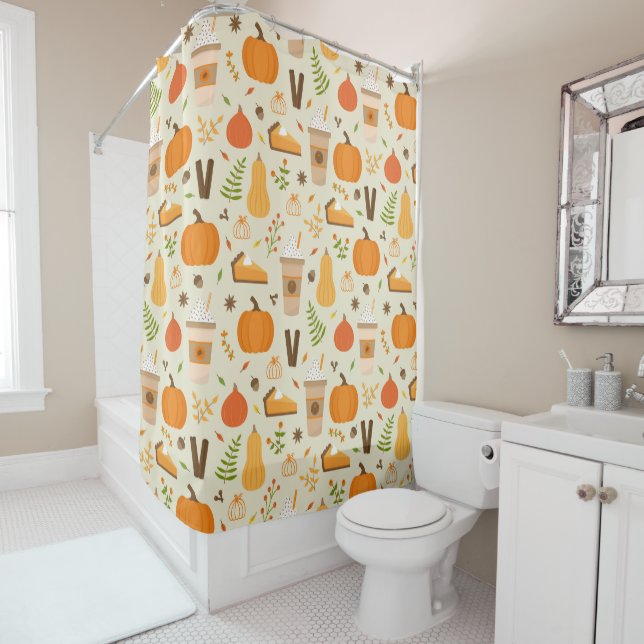 Fun Orange Fall Pattern Shower Curtain (In Situ)