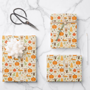 Fun Orange Fall Pattern Wrapping Paper Sheet